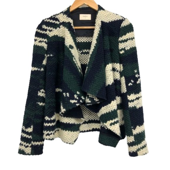 BA&SH Iris chunky waterfall knit open jacket / cardigan green blue multi - Picture 3 of 16